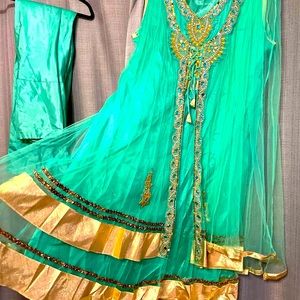 Indian party wear  lime green 2 piece dress